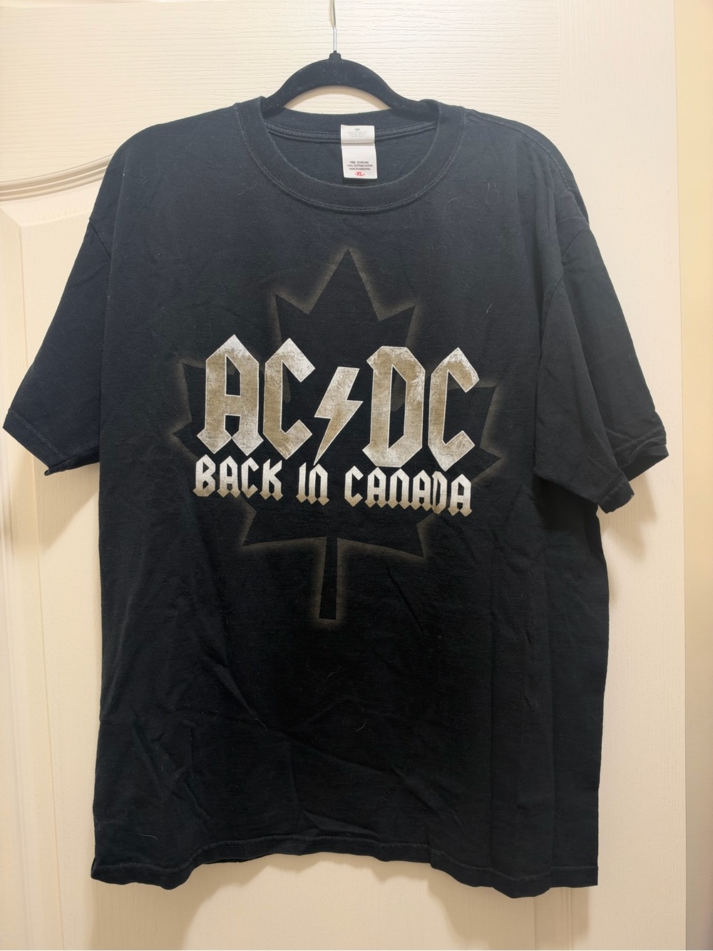 Vintage AC/DC Black Tee with Silver 'Back in Canada' Maple Graphic
